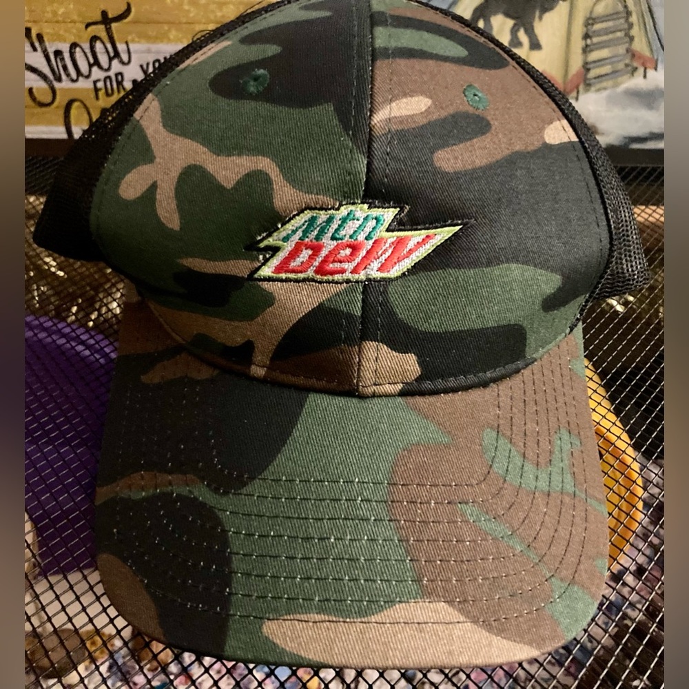 Mountain Dew Port Authority SnapBack Hat Camouflage Black Mesh